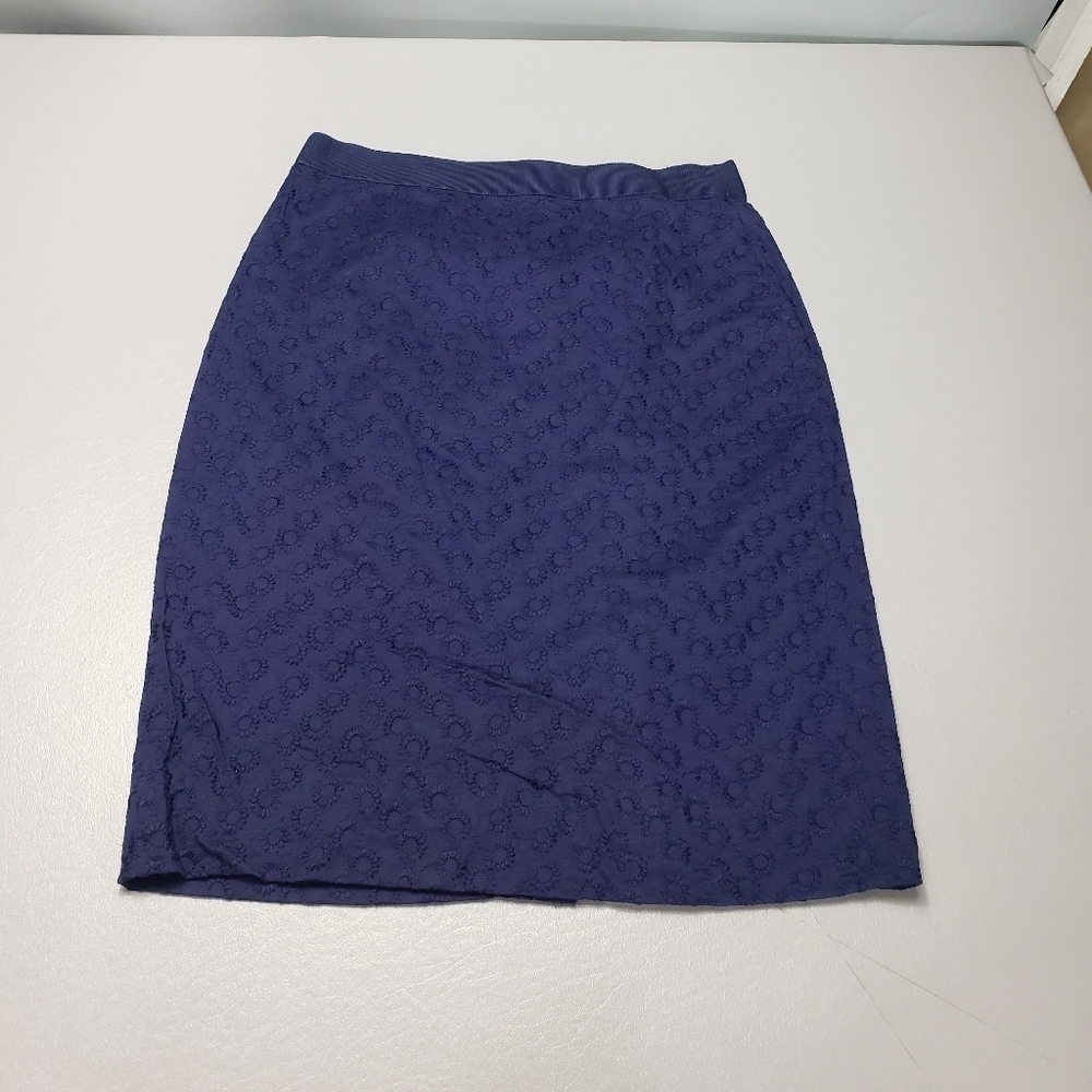 J crew navy blue flower pencil skirt women's size 00